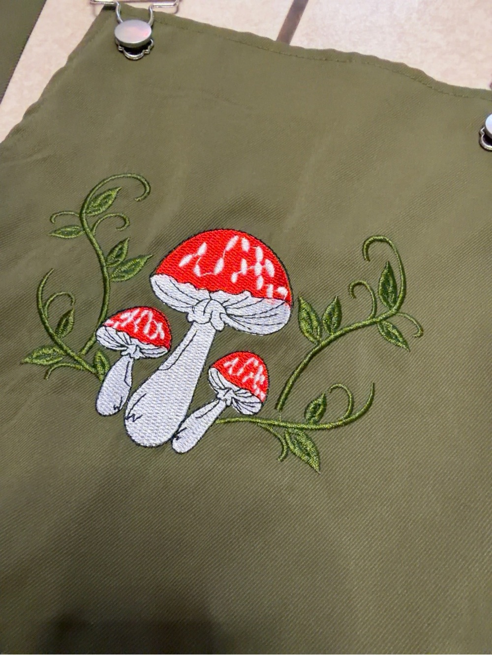 ROMWE Mushroom Embroidered Overall Romper Shorts Cottagecore Fairycore L - Picture 3 of 8